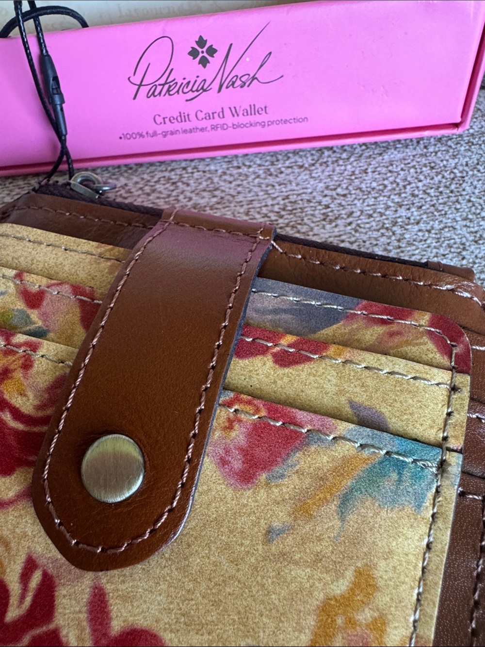 Patricia Nash Chestnut Brown RFID Card Wallet with Snap Tab - Picture 3 of 5